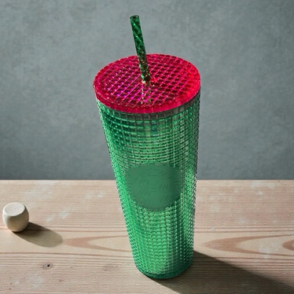 Starbucks Spring 2023 Watermelon Grid Green w/ Pink Lid 24oz Cold Cup tumbler